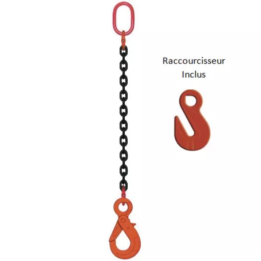 Elingue chaine - 1Brin - Crochet V/Auto à Oeil + raccourcisseur - Longueur : 1m à 6m - CMU de 1T120 à 5T3 - Visuel 1 principal Elingue chaine - 1Brin - Crochet V/Auto à Oeil + raccourcisseur - Longueur : 1m à 6m - CMU de 1T120 à 5T3 - Visuel 1 principal